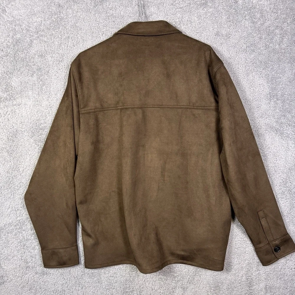 Abercrombie & Fitch Jacket Mens L Vegan Suede Trucker Button Front Cargo Brown